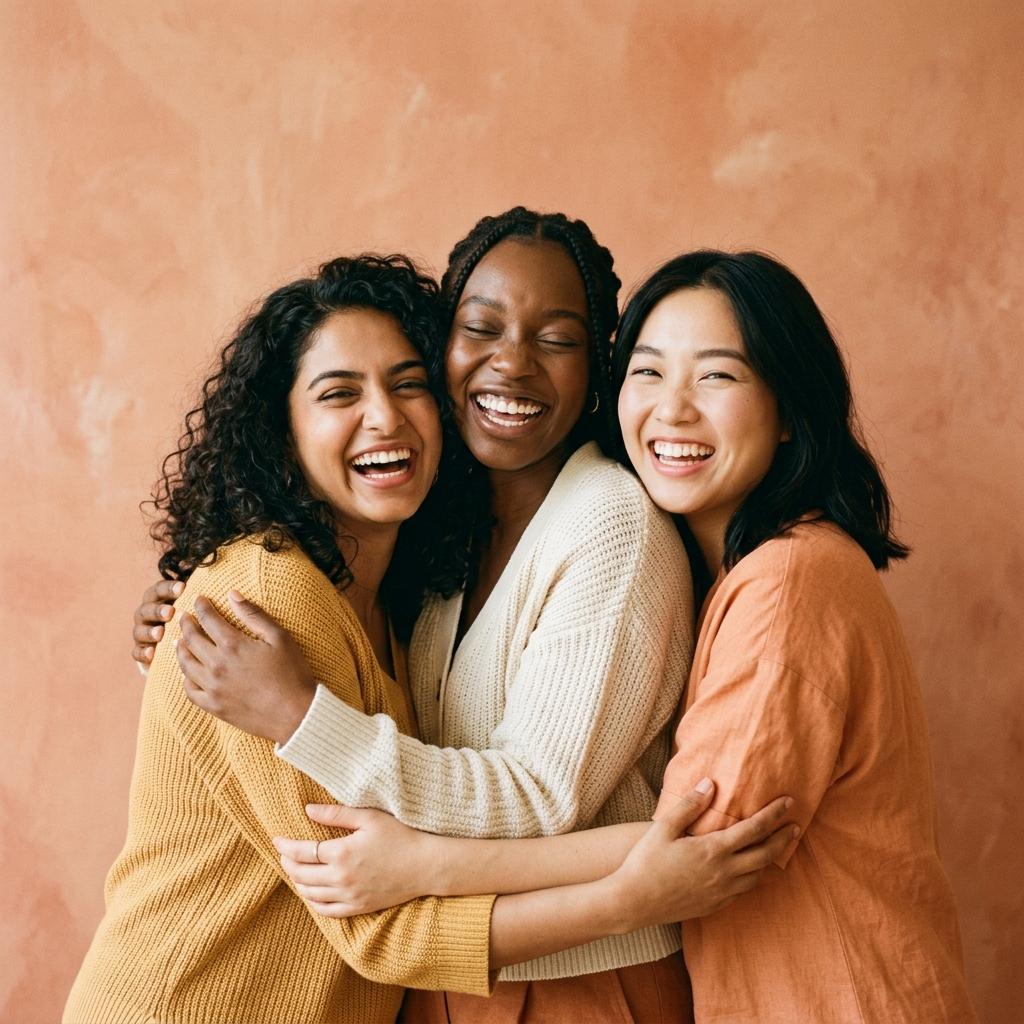 Group of diverse women smiling and embracing